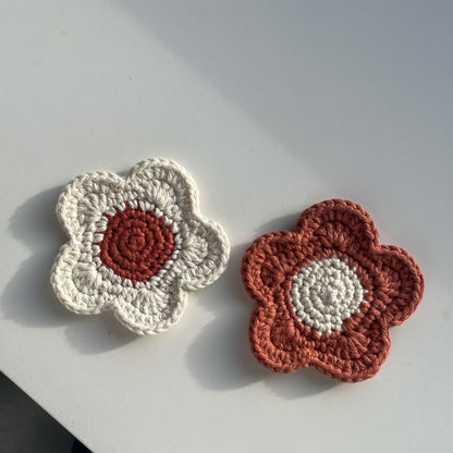 Set of 2 Ready Made Flower Coasters in Cream/Rust