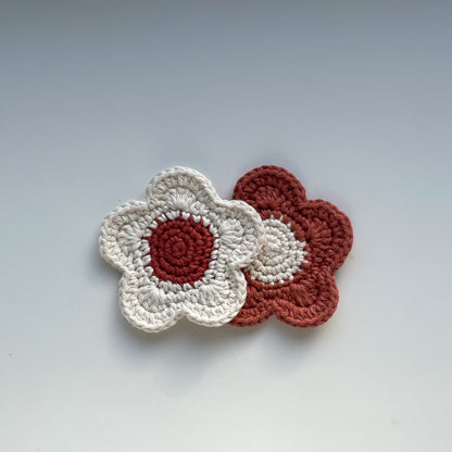 Set of 2 Ready Made Flower Coasters in Cream/Rust