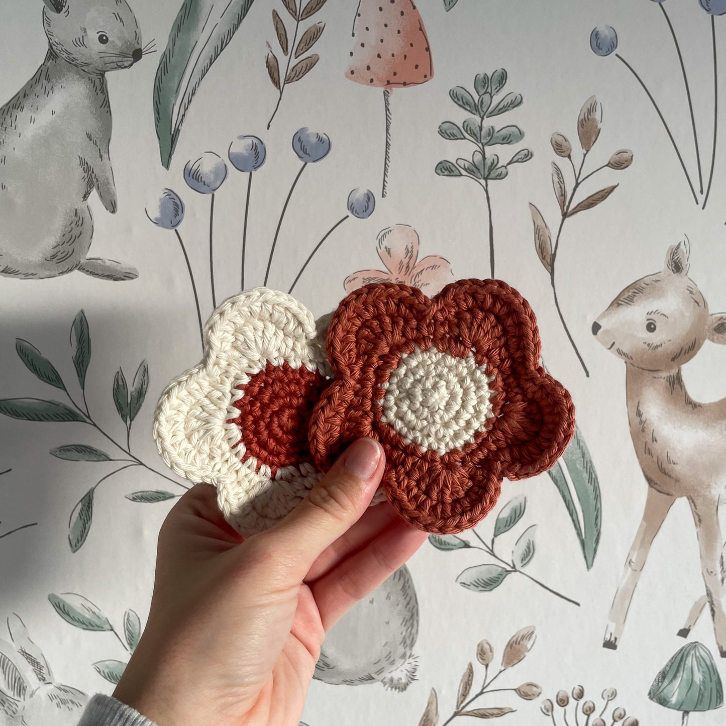 Set of 2 Ready Made Flower Coasters in Cream/Rust