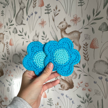 Set of 2 Ready Made Flower Coasters in Blue