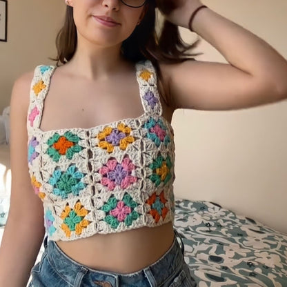 Crochet Granny Square Tie Back Top