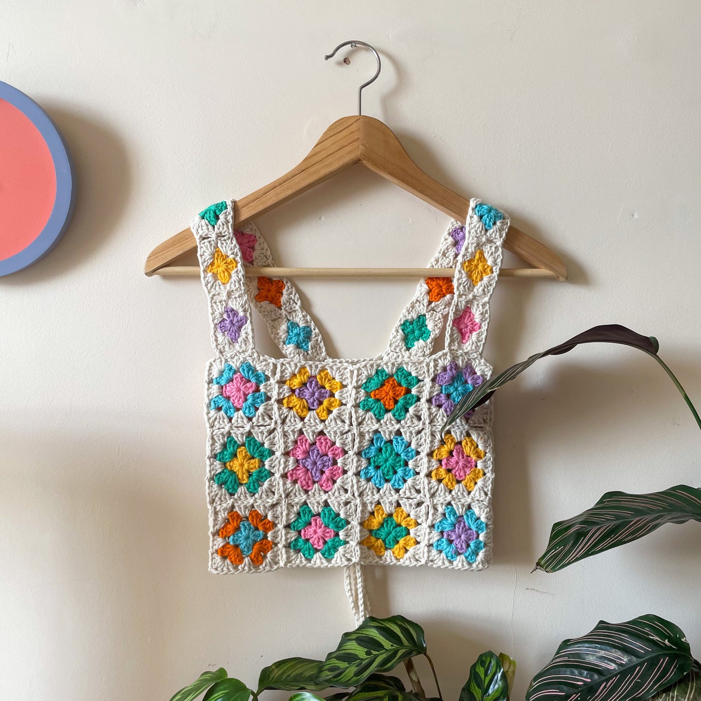 Crochet Granny Square Tie Back Top