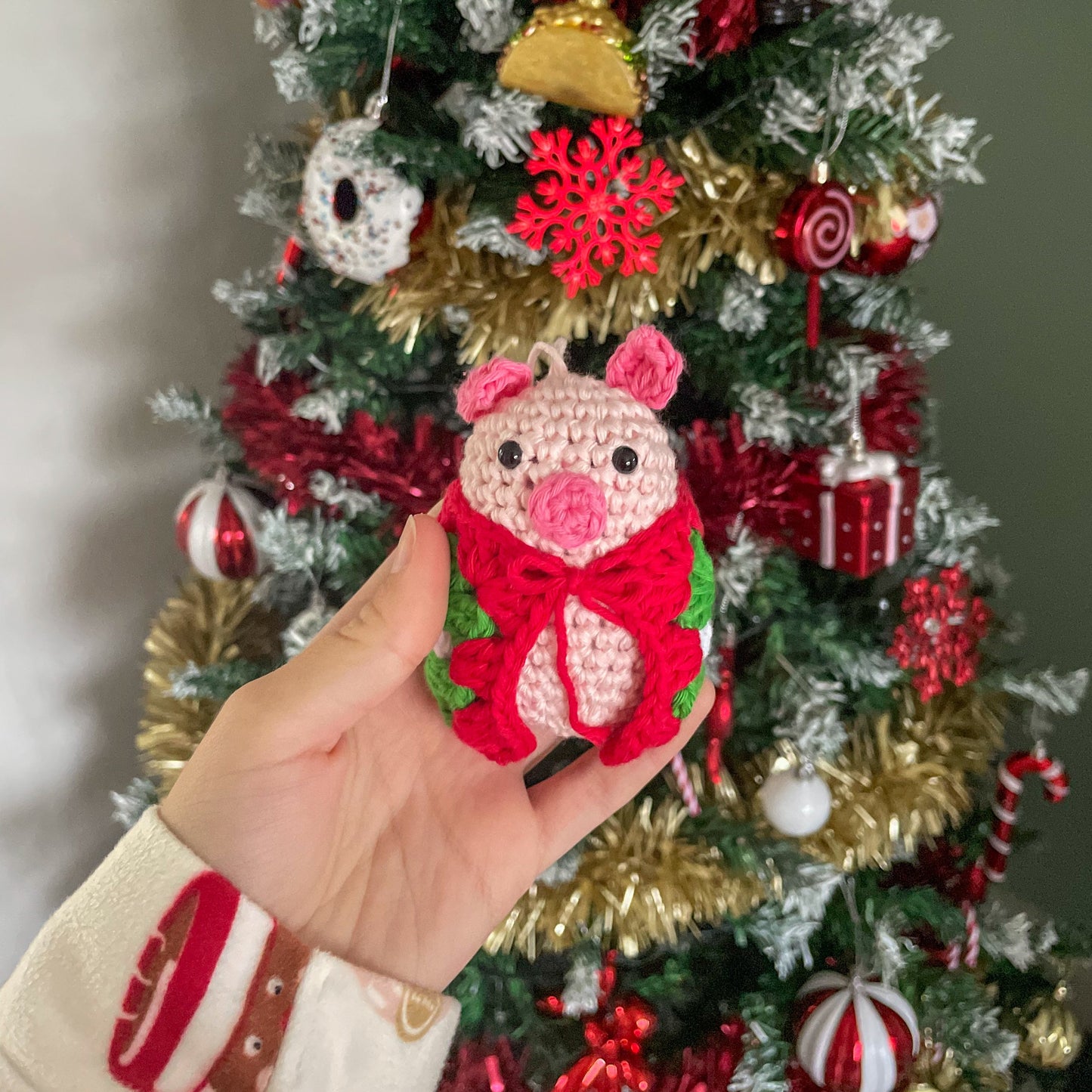 Crochet Pig in Blanket Christmas Ornament