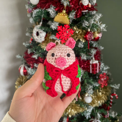 Crochet Pig in Blanket Christmas Ornament