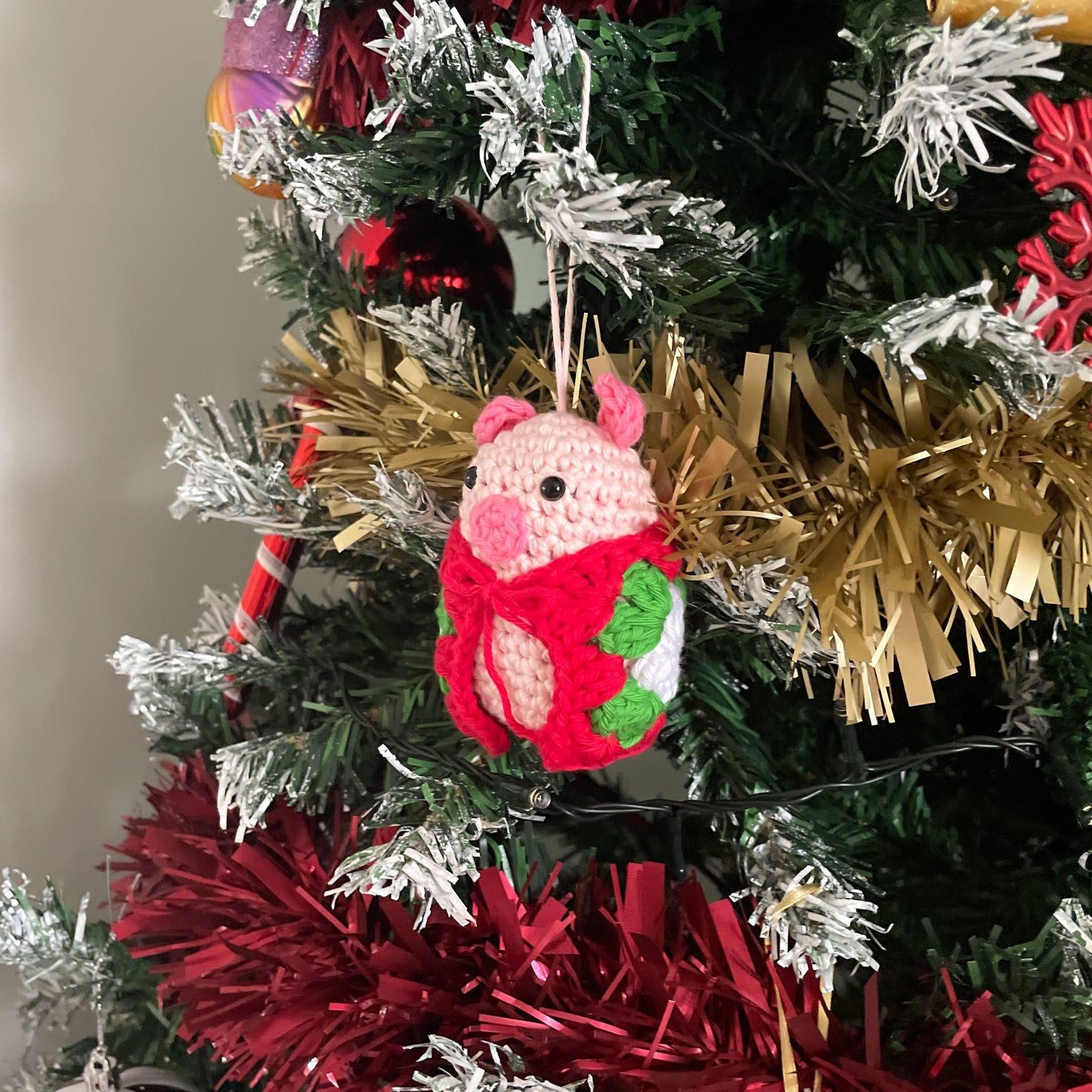 Crochet Pig in Blanket Christmas Ornament