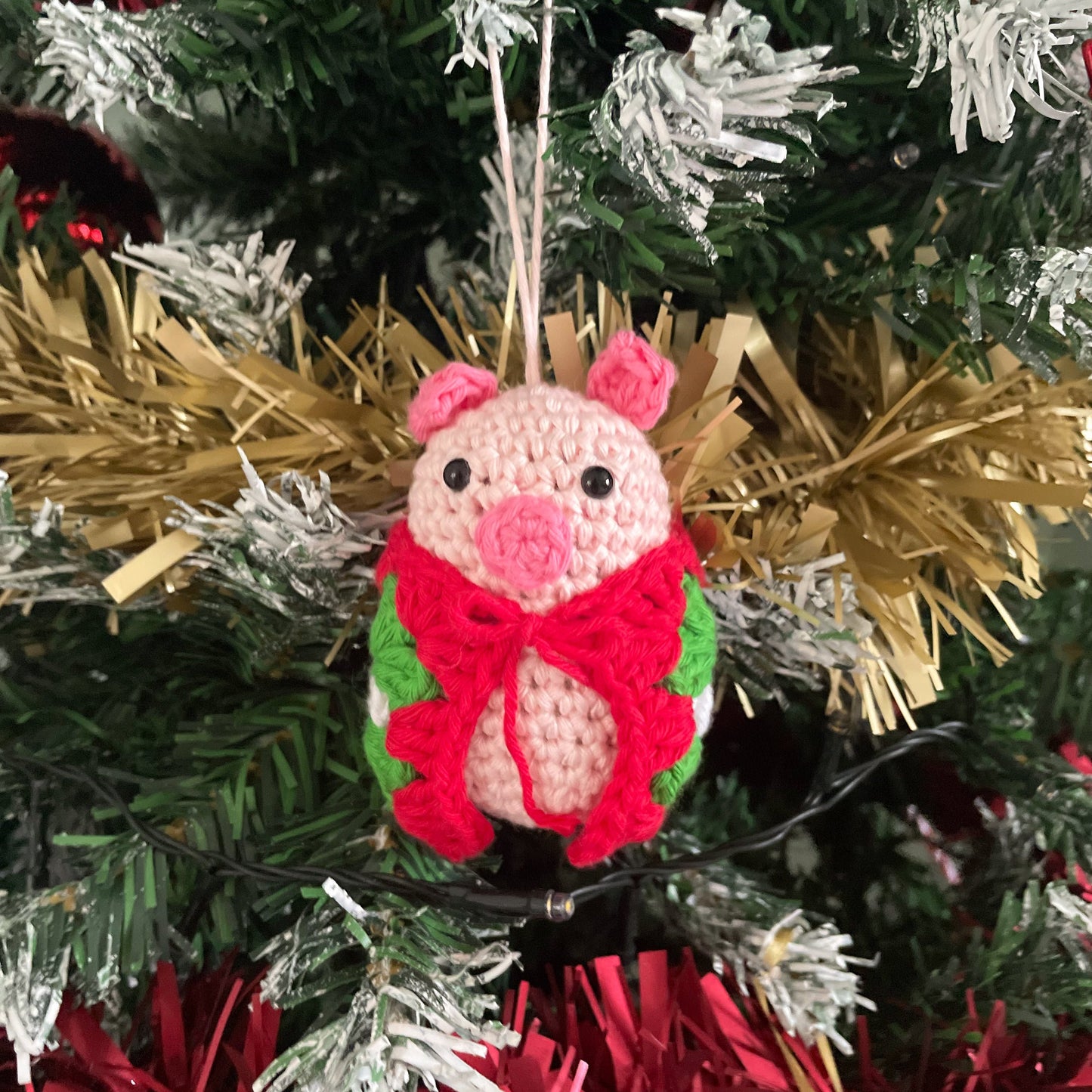 Crochet Pig in Blanket Christmas Ornament