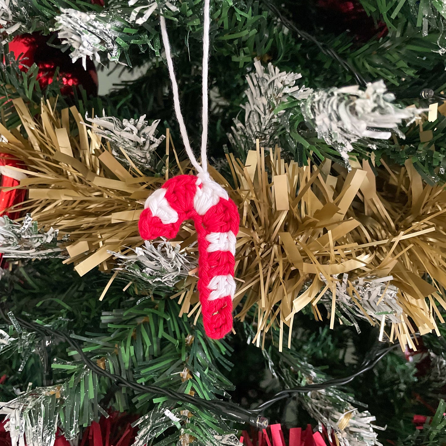 Crochet Candy Cane Christmas Tree Ornament