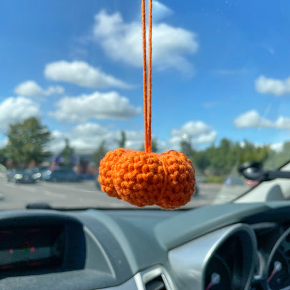 Crochet Pumpkin Car Charm | Halloween