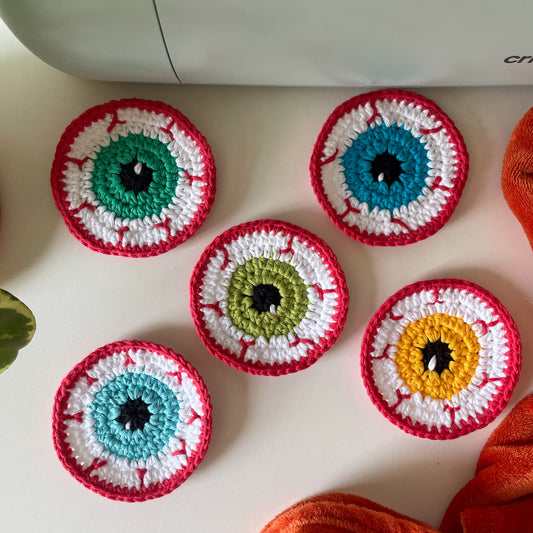 Crochet Spooky Eyeball Coaster | Halloween