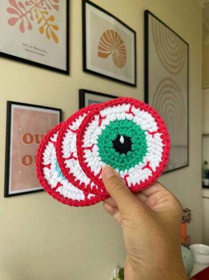 Crochet Spooky Eyeball Coaster | Halloween