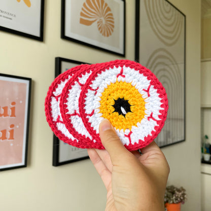 Crochet Spooky Eyeball Coaster | Halloween