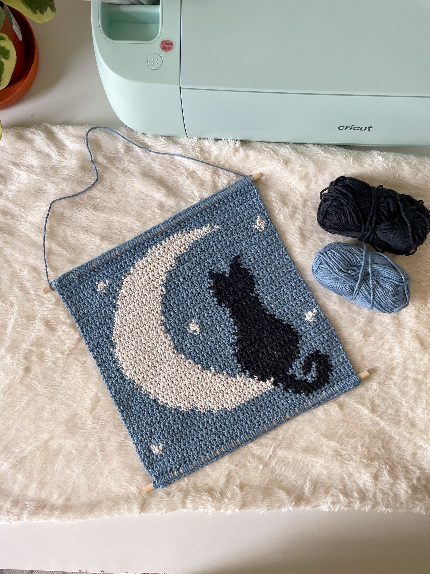 Crochet Moonlit Cat Wall Hanging | Halloween