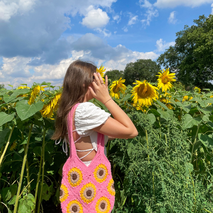 Crochet Sunflower Tote Bag in Pink