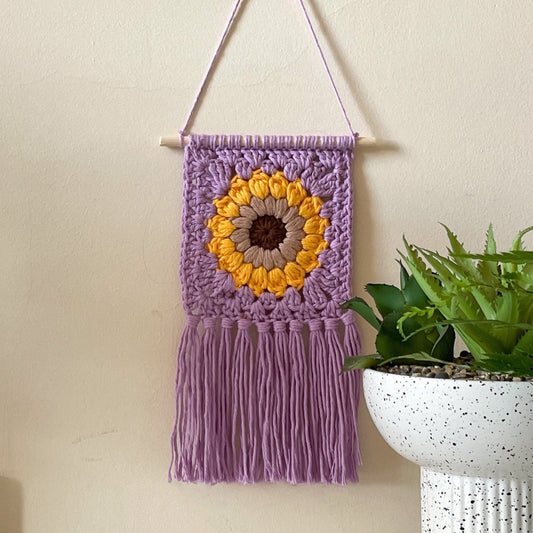 Crochet Sunflower Wall Hanging in Purple