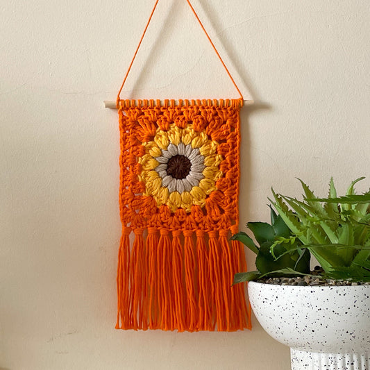 Crochet Sunflower Wall Hanging in Orange