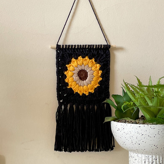 Crochet Sunflower Wall Hanging in Black