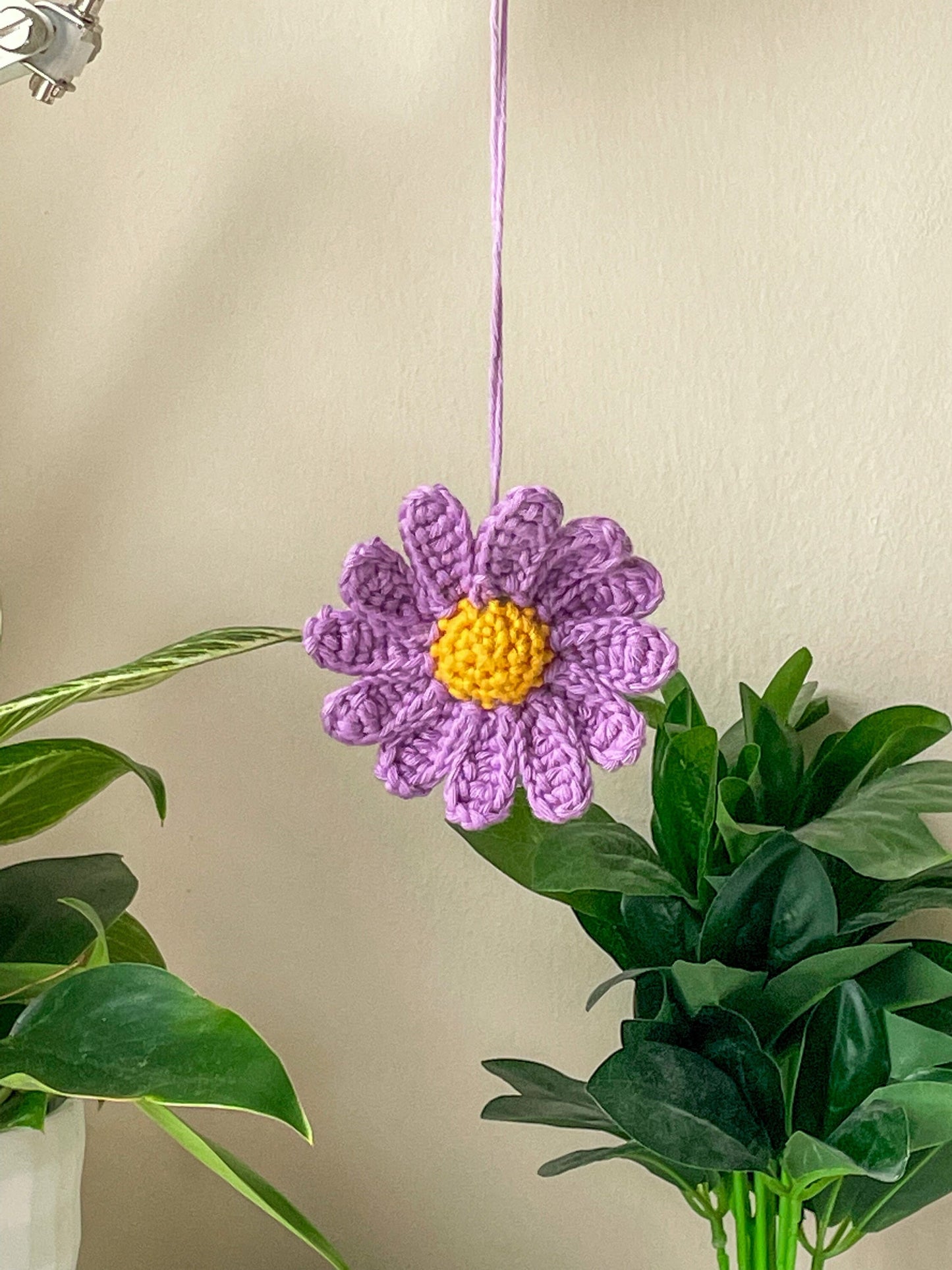 Crochet Daisy Car Charm in Purple