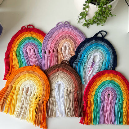 Crochet Rainbow Wall Hanging in Brown