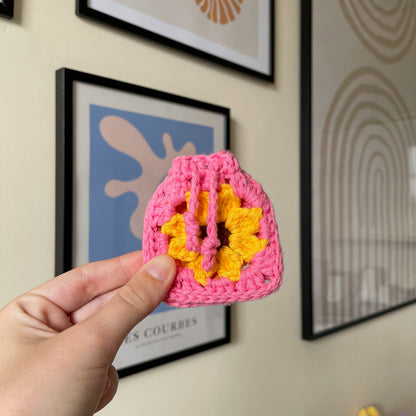 Crochet Mini Sunflower Pouch