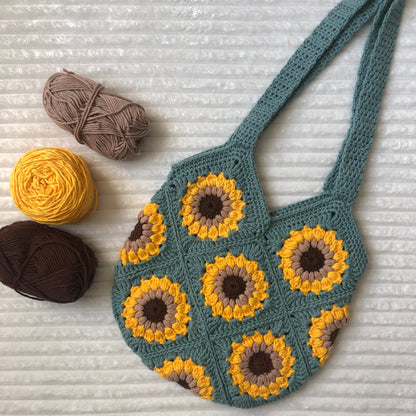 Crochet Sunflower Tote Bag in Sage Green