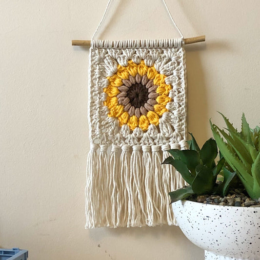 Crochet Sunflower Wall Hanging in Off-White