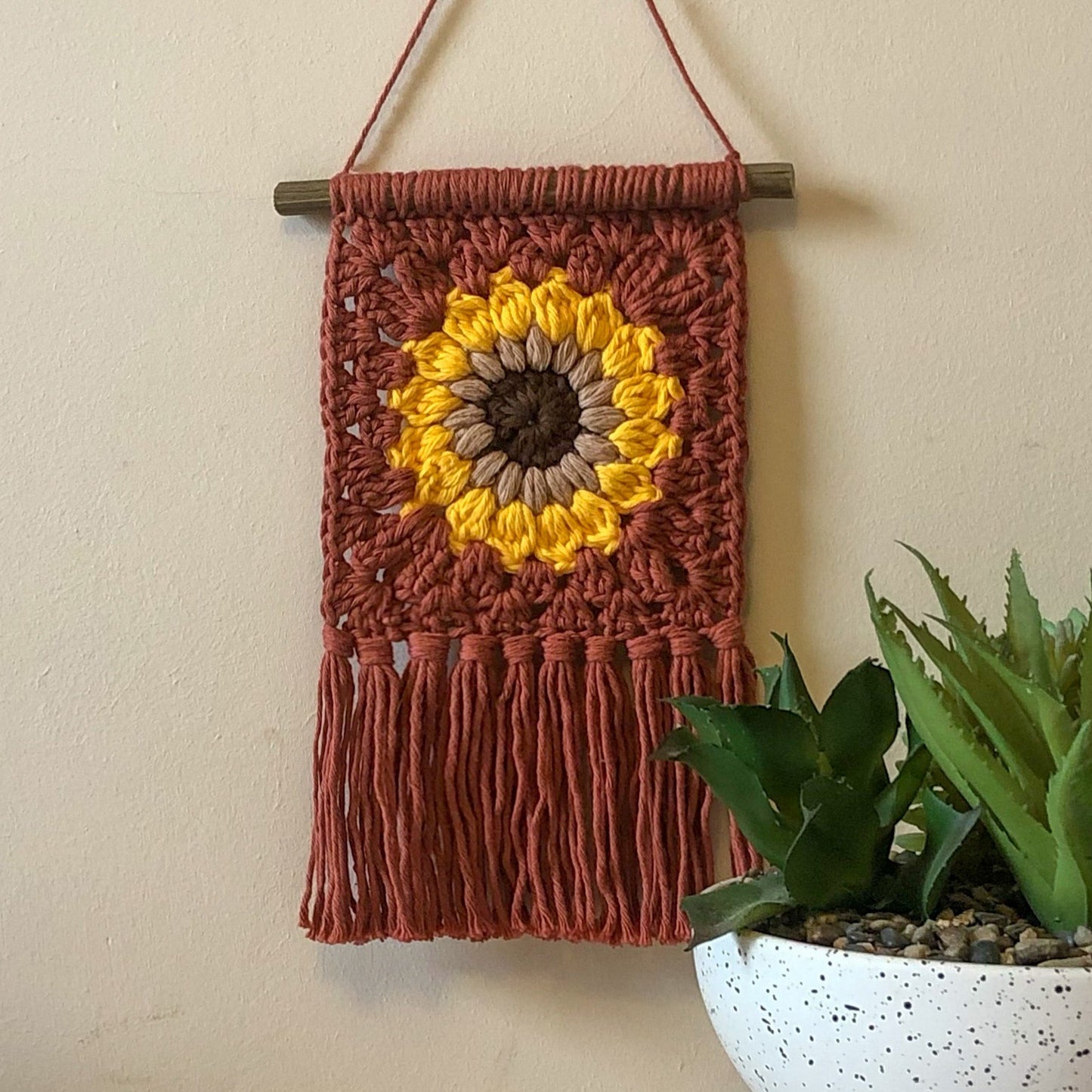 Crochet Sunflower Wall Hanging in Copper