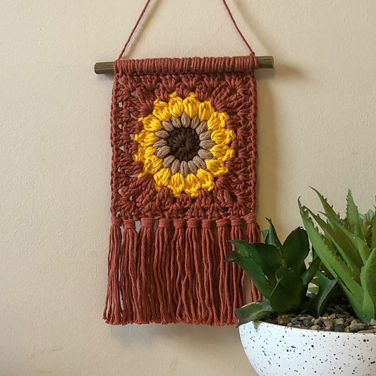 Crochet Sunflower Wall Hanging in Copper