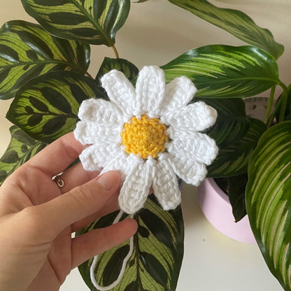 Crochet Daisy Car Charm in White