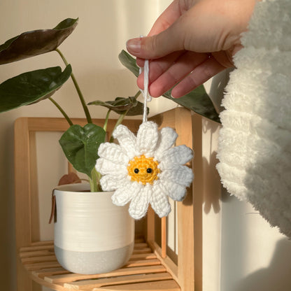 Crochet Daisy Car Charm in White