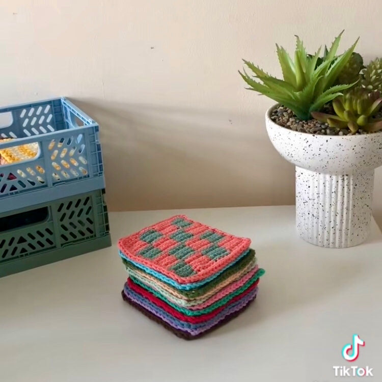 Custom Crochet Checkered Coasters