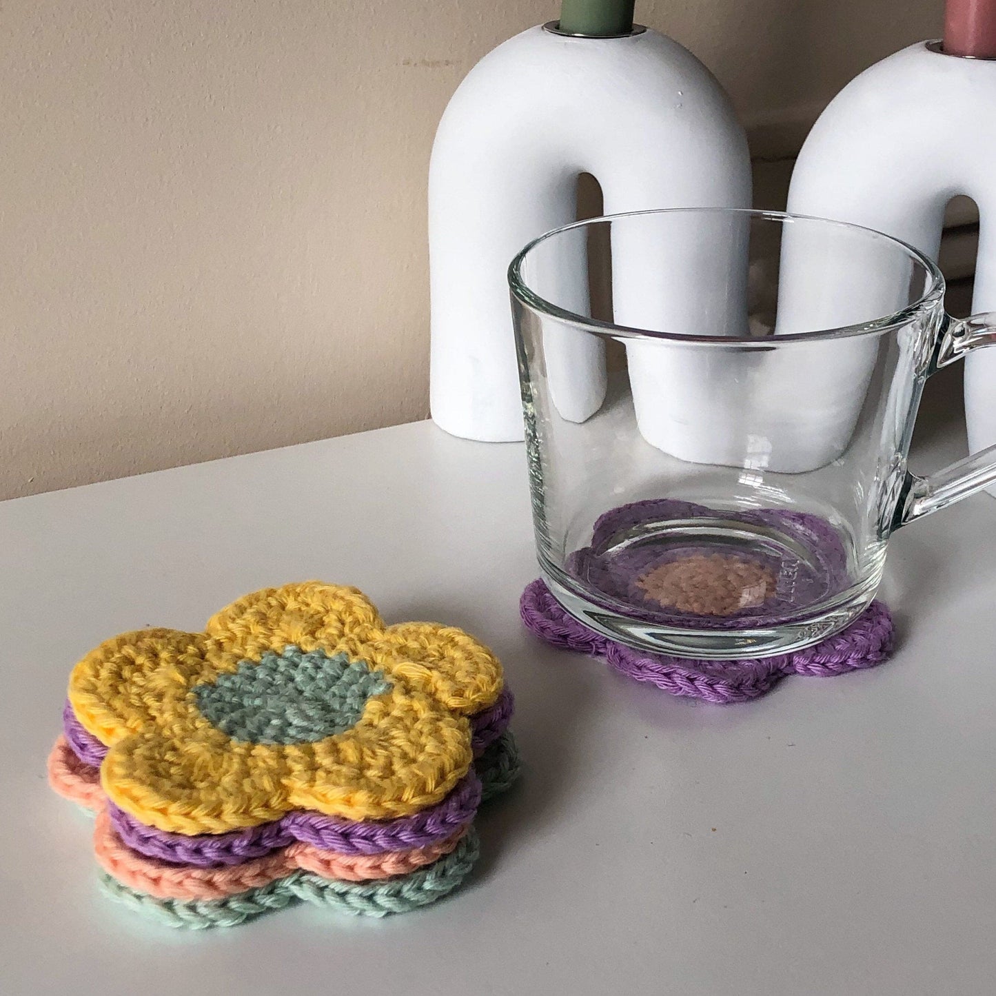 Crochet Flower Coasters | Crochet y2k Home Decor | Handmade Coasters