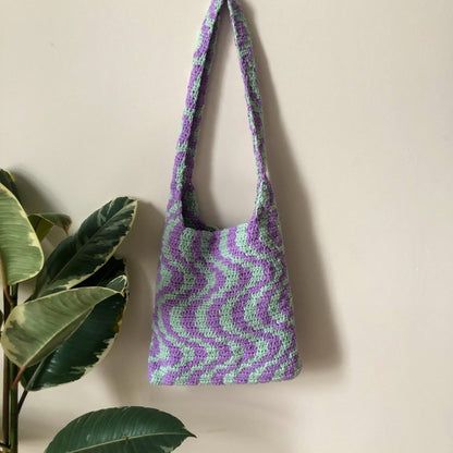 Psychedelic Crochet Tote Bag | Wavy y2k Bag 