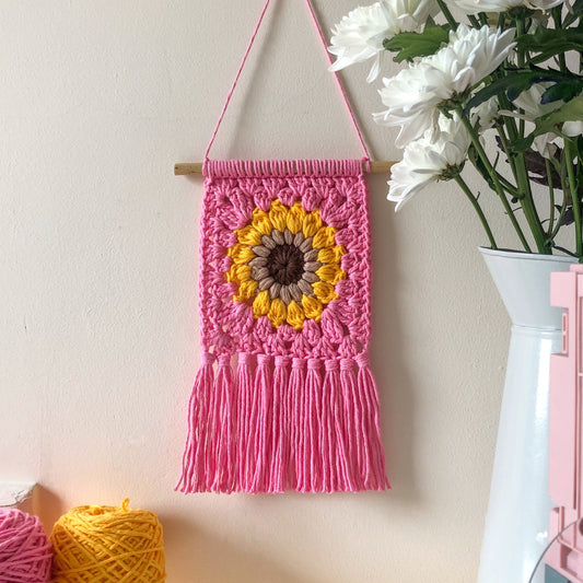 Crochet Sunflower Wall Hanging in Pink